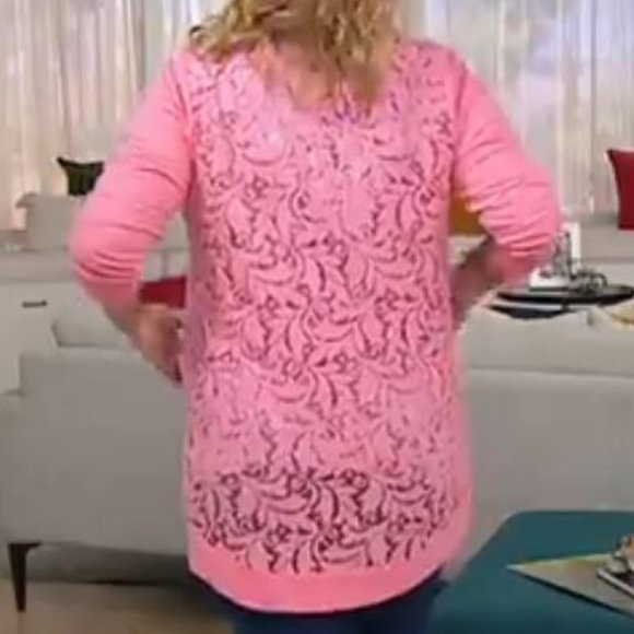 LOGO Open Front Slub Cardigan w/ Lace Detail 3568 - Picture 3 of 3